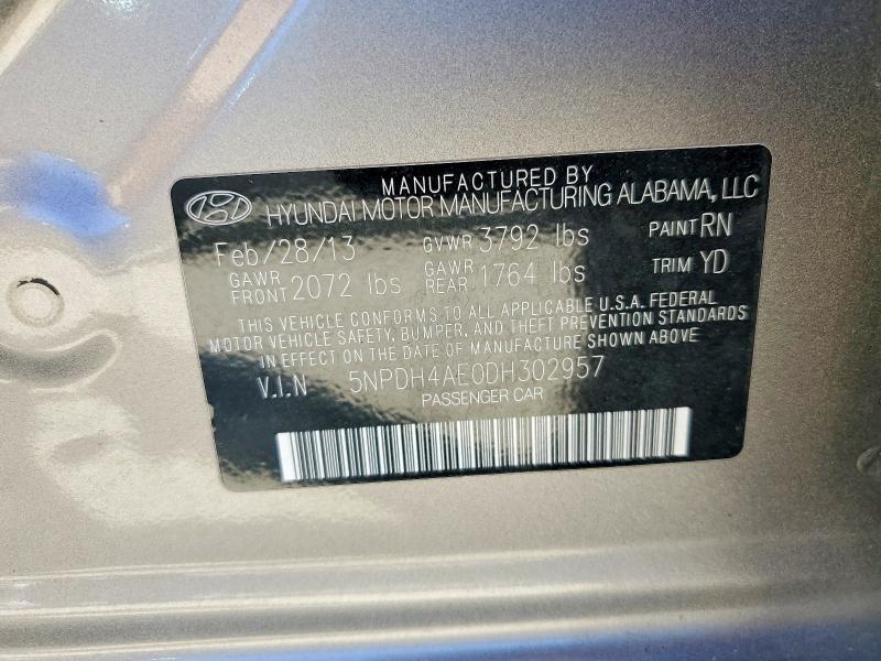 Aukcja sprzedaży 2013 Hyundai Elantra, vin: 5NPDH4AE0DH302957, numer aukcji: 70877236