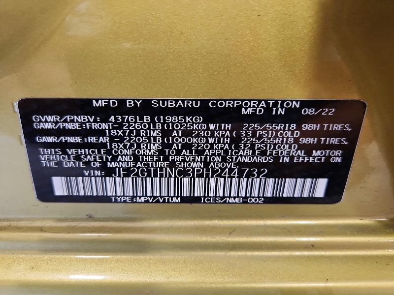 2023 Subaru Crosstrek მანქანა იყიდება აუქციონზე, vin: JF2GTHNC3PH244732, აუქციონის ნომერი: 68587756