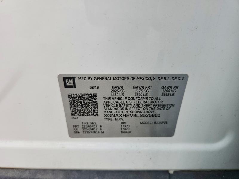 Aukcja sprzedaży 2020 Chevrolet Equinox, vin: 3GNAXHEV9LS525601, numer aukcji: 70335646