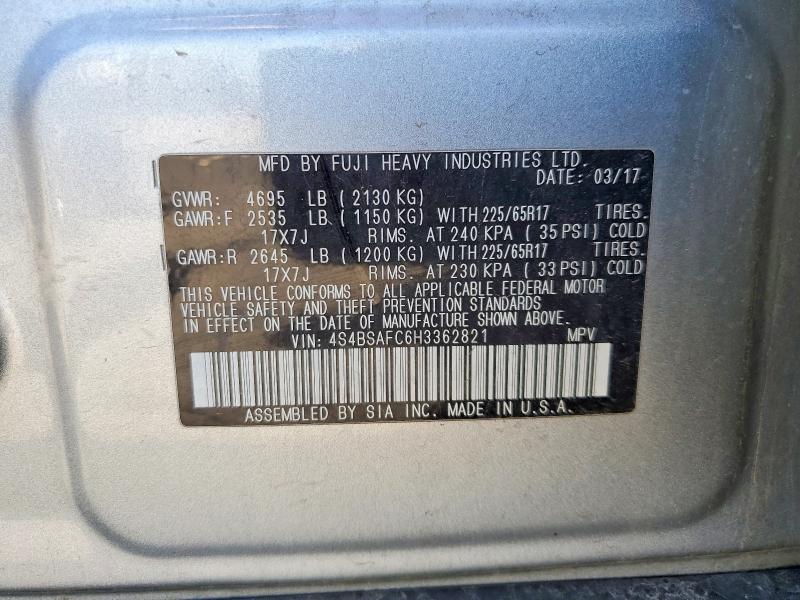 Aukcja sprzedaży 2017 Subaru Outback, vin: 4S4BSAFC6H3362821, numer aukcji: 67296316
