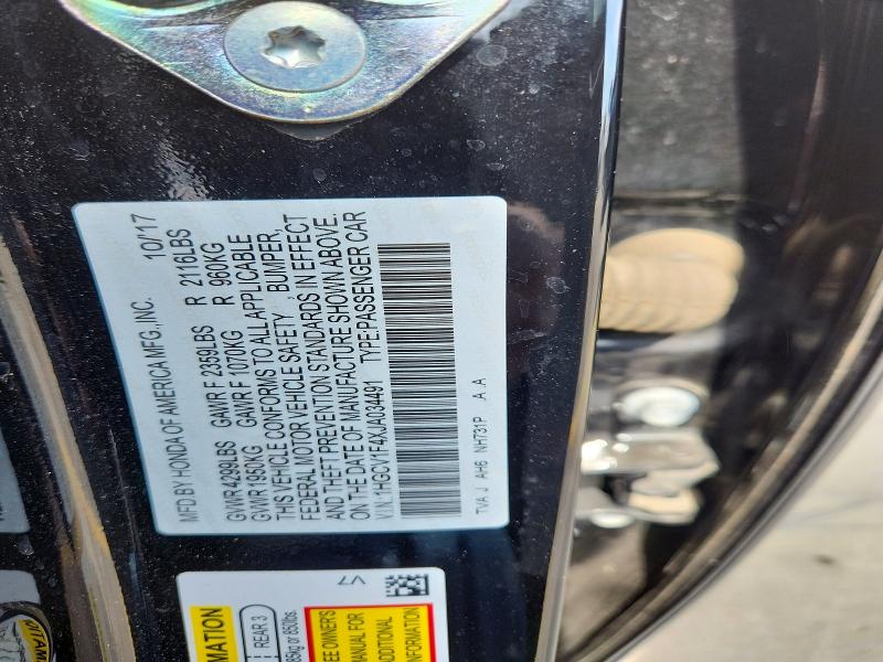 2018 Honda Accord მანქანა იყიდება აუქციონზე, vin: 1HGCV1F4XJA034491, აუქციონის ნომერი: 69595946