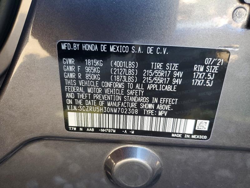 Aukcja sprzedaży 2022 Honda Hr-v, vin: 3CZRU5H30NM702308, numer aukcji: 69110756