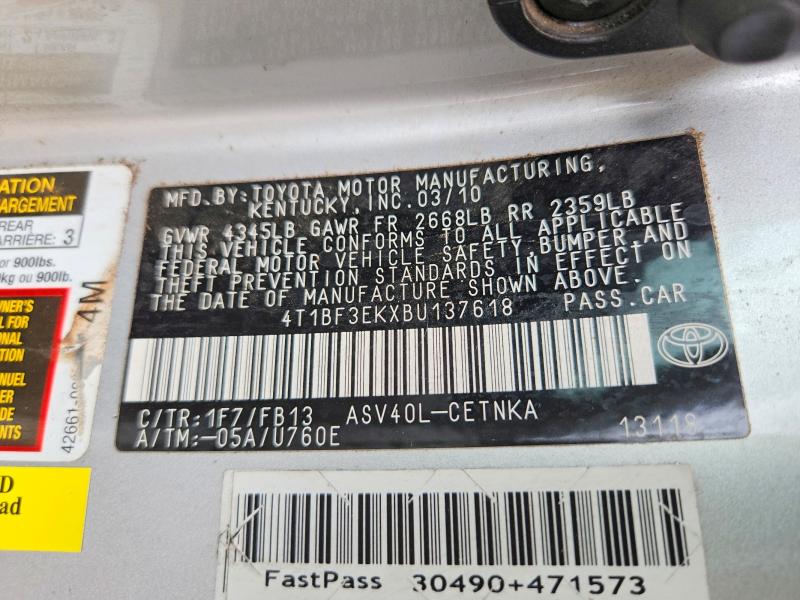 Aukcja sprzedaży 2011 Toyota Camry, vin: 4T1BF3EKXBU137618, numer aukcji: 68265246