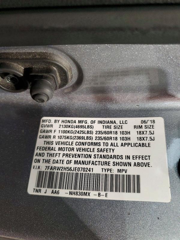 2018 Honda Cr-v მანქანა იყიდება აუქციონზე, vin: 7FARW2H56JE070241, აუქციონის ნომერი: 68443276