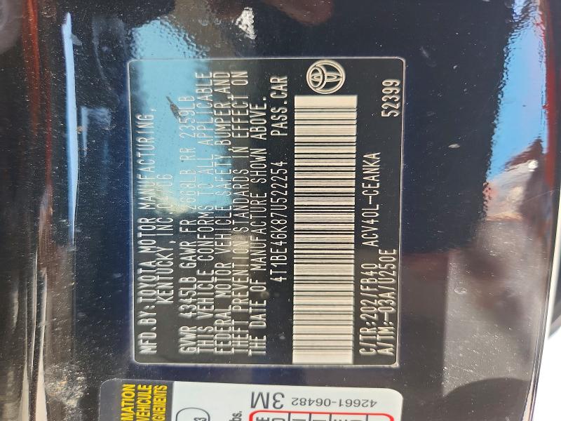 Aukcja sprzedaży 2007 Toyota Camry, vin: 4T1BE46K87U522254, numer aukcji: 68807986