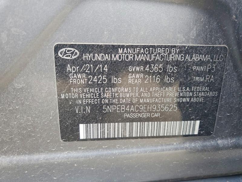 60623096 :رقم المزاد ، 5NPEB4AC9EH935625 vin ، 2014 Hyundai Sonata مزاد بيع