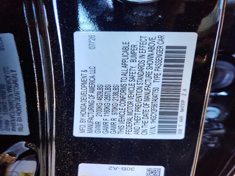 Aukcja sprzedaży 2026 Honda Accord, vin: 1HGCY2F56TA047750, numer aukcji: 69491196