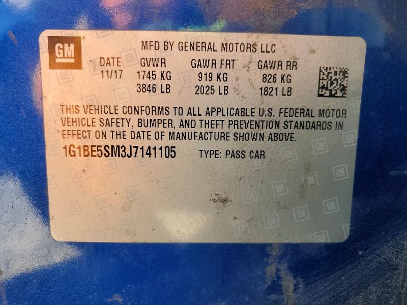 Aukcja sprzedaży 2018 Chevrolet Cruze, vin: 1G1BE5SM3J7141105, numer aukcji: 71061266