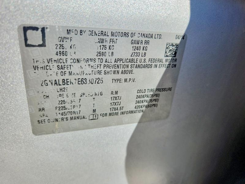 Aukcja sprzedaży 2014 Chevrolet Equinox, vin: 2GNALBEK7E6330726, numer aukcji: 70191426