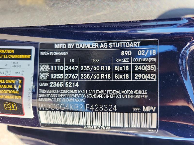67218546 :رقم المزاد ، WDC0G4KB2JF428324 vin ، 2018 Mercedes-benz Glc مزاد بيع
