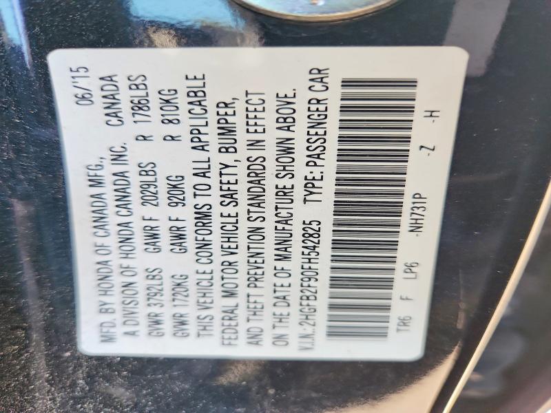 69597756 :رقم المزاد ، 2HGFB2F90FH542825 vin ، 2015 Honda Civic مزاد بيع