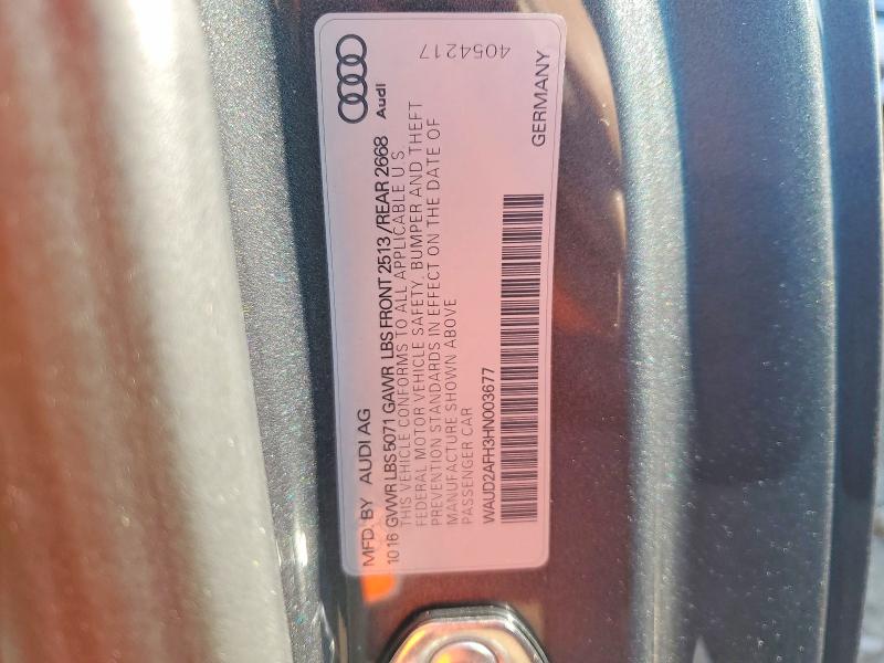 2017 Audi A5 მანქანა იყიდება აუქციონზე, vin: WAUD2AFH3HN003677, აუქციონის ნომერი: 68259476