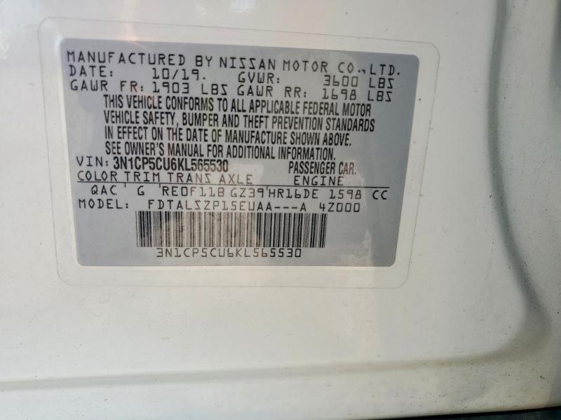 2019 Nissan Kicks მანქანა იყიდება აუქციონზე, vin: 3N1CP5CU6KL565530, აუქციონის ნომერი: 68350836