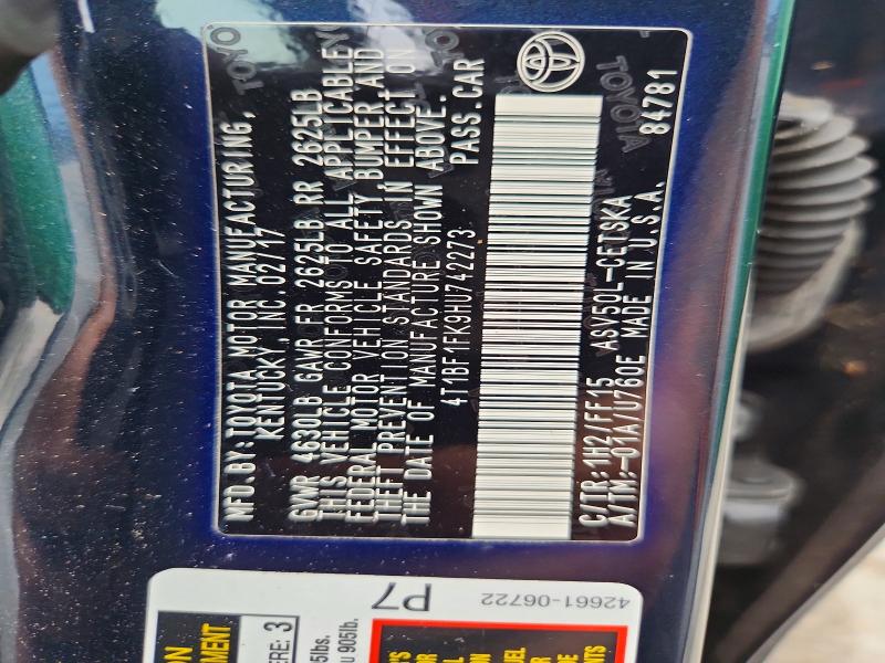 68943686 :رقم المزاد ، 4T1BF1FK9HU742273 vin ، 2017 Toyota Camry مزاد بيع