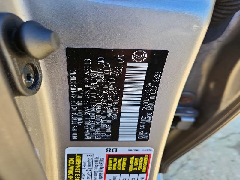 2020 Lexus Es მანქანა იყიდება აუქციონზე, vin: 58ADZ1B18LU067451        , აუქციონის ნომერი: 68551386