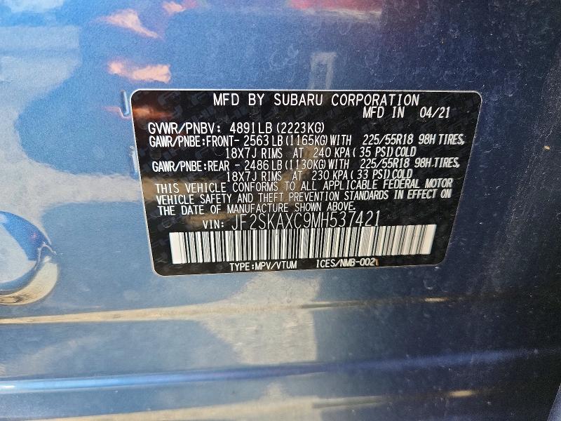68596886 :رقم المزاد ، JF2SKAXC9MH537421 vin ، 2021 Subaru Forester مزاد بيع