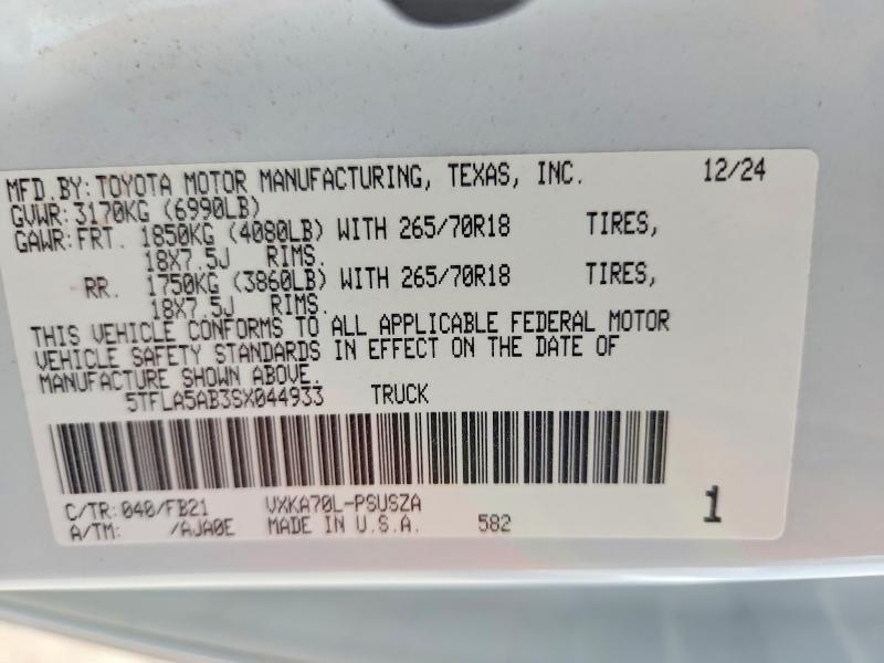Продажа на аукционе авто 2025 Toyota Tundra, vin: 5TFLA5AB3SX044933, номер лота: 68855386