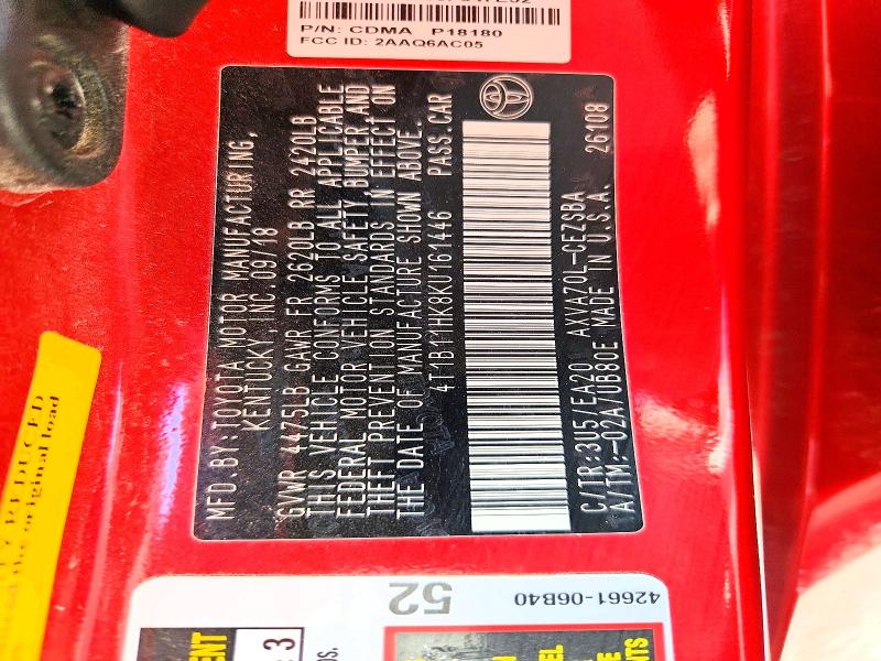 69167146 :رقم المزاد ، 4T1B11HK8KU161446 vin ، 2019 Toyota Camry مزاد بيع