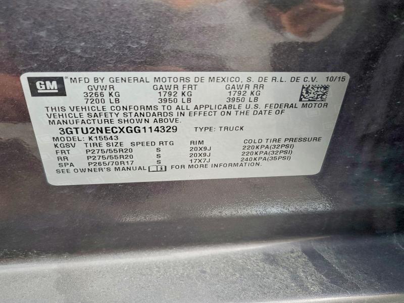 Auction sale of the 2016 Gmc Sierra, vin: 3GTU2NECXGG114329        , lot number: 69090246