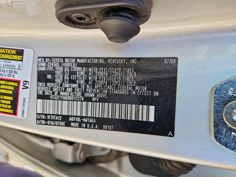 Aukcja sprzedaży 2009 Toyota Venza, vin: 4T3ZE11A69U012278, numer aukcji: 65957716