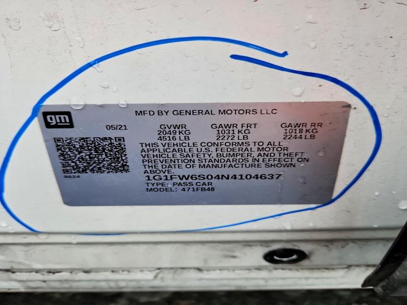 67039576 :رقم المزاد ، 1G1FW6S04N4104637 vin ، 2022 Chevrolet Bolt Ev مزاد بيع