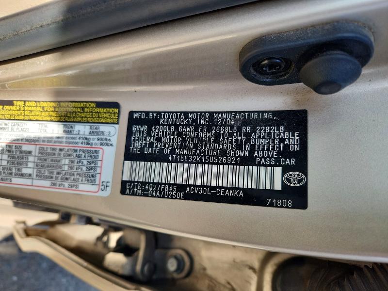 Продаж на аукціоні авто 2005 Toyota Camry, vin: 4T1BE32K15U526921, номер лоту: 68106456