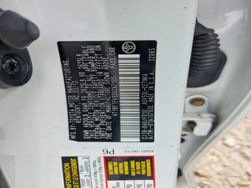 2013 Toyota Camry მანქანა იყიდება აუქციონზე, vin: 4T1BF1FK8DU247105, აუქციონის ნომერი: 71232366