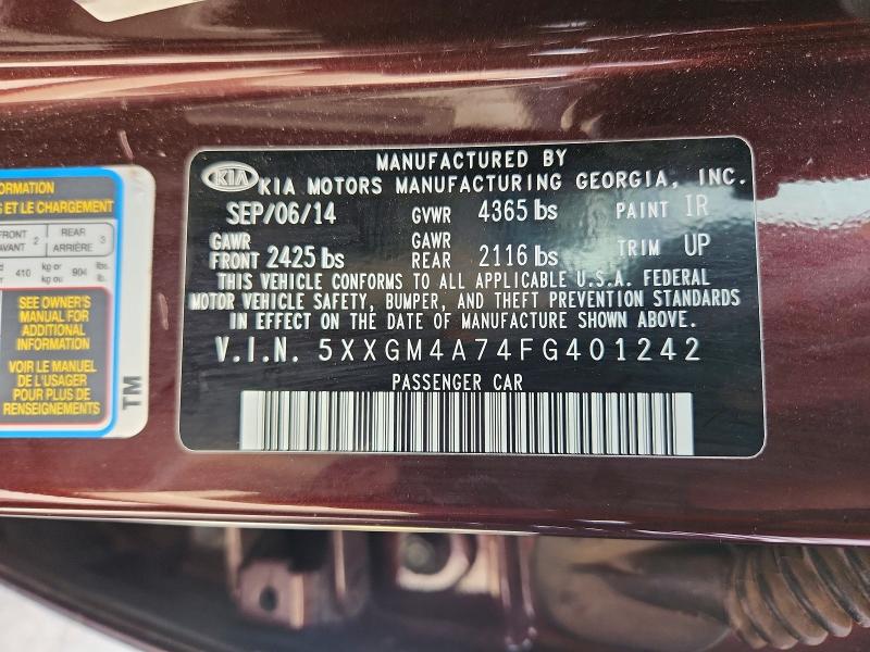 Aukcja sprzedaży 2015 Kia Optima, vin: 5XXGM4A74FG401242, numer aukcji: 66862696