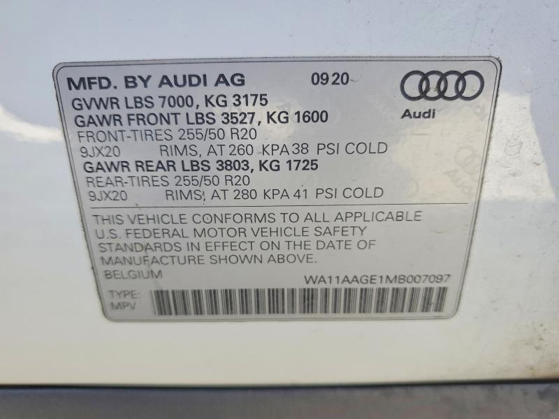 Продажа на аукционе авто 2021 Audi E-tron, vin: WA11AAGE1MB007097, номер лота: 69883926