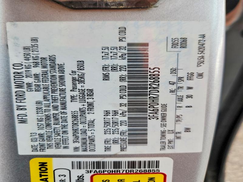 Aukcja sprzedaży 2013 Ford Fusion, vin: 3FA6P0HR7DR268855, numer aukcji: 68669866
