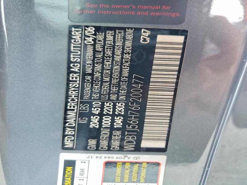 69182636 :رقم المزاد ، WDBTJ56H76F200477 vin ، 2006 Mercedes-benz Clk مزاد بيع