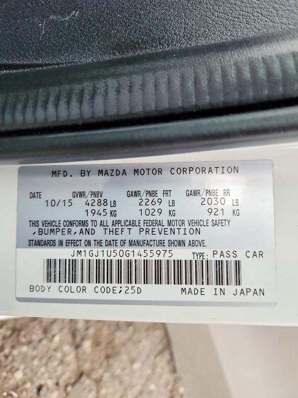 Продаж на аукціоні авто 2016 Mazda 6, vin: JM1GJ1U50G1455975, номер лоту: 69927326