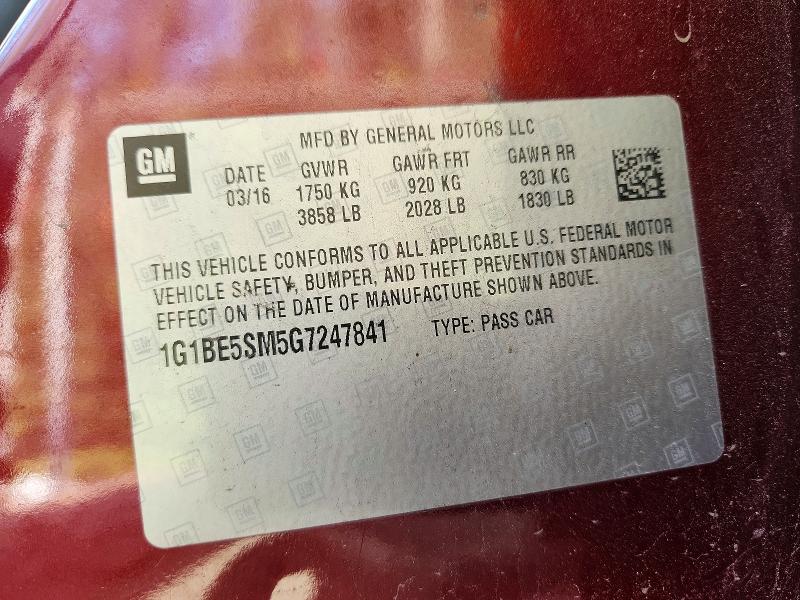 Продаж на аукціоні авто 2016 Chevrolet Cruze, vin: 1G1BE5SM5G7247841, номер лоту: 70625896
