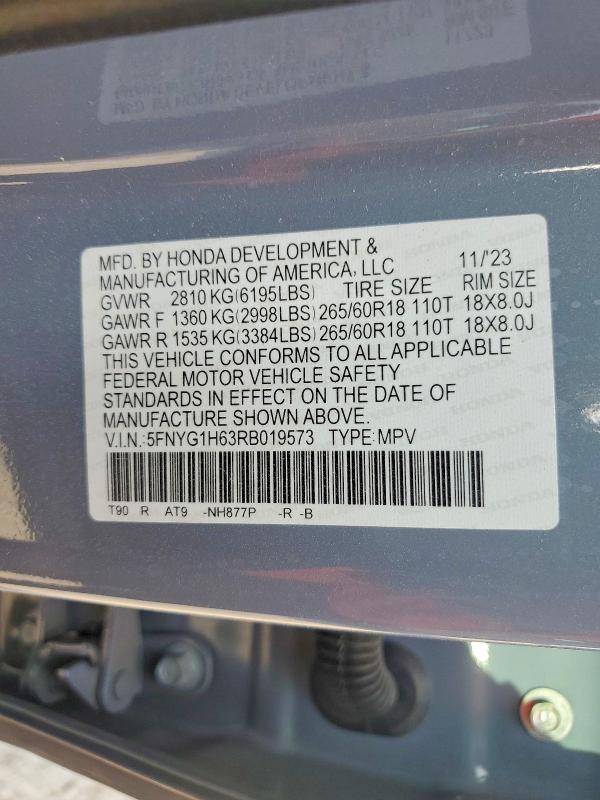 68242536 :رقم المزاد ، 5FNYG1H63RB019573 vin ، 2024 Honda Pilot مزاد بيع