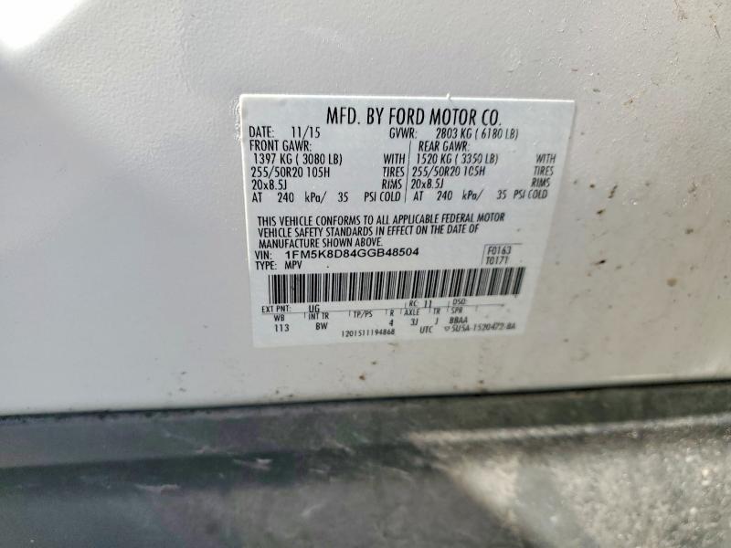 2016 Ford Explorer მანქანა იყიდება აუქციონზე, vin: 1FM5K8D84GGB48504, აუქციონის ნომერი: 67701226