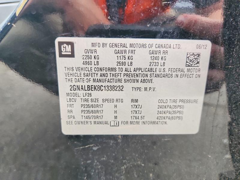 67488236 :رقم المزاد ، 2GNALBEK8C1338232 vin ، 2012 Chevrolet Equinox مزاد بيع