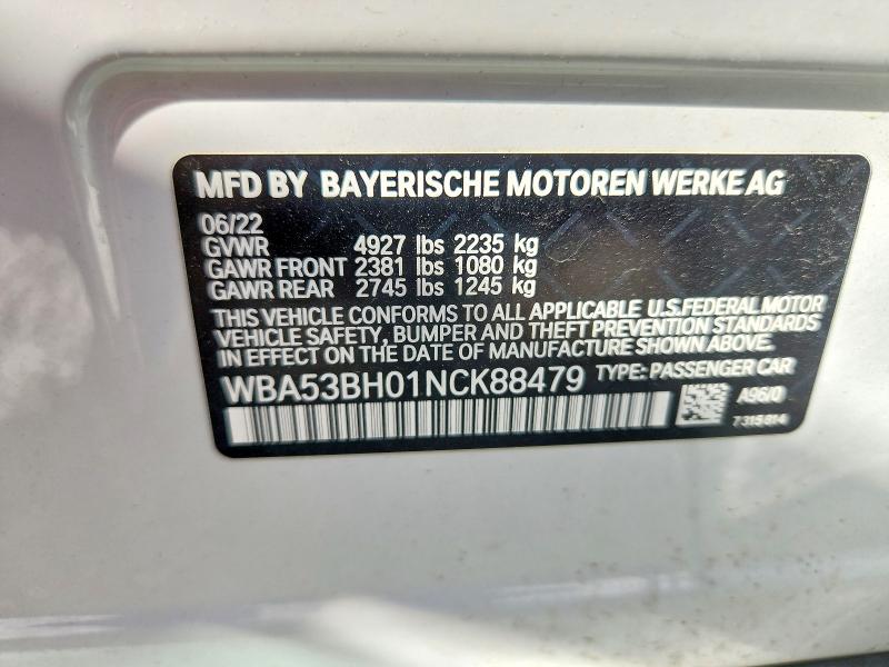 2022 Bmw 530 მანქანა იყიდება აუქციონზე, vin: WBA53BH01NCK88479, აუქციონის ნომერი: 70643886