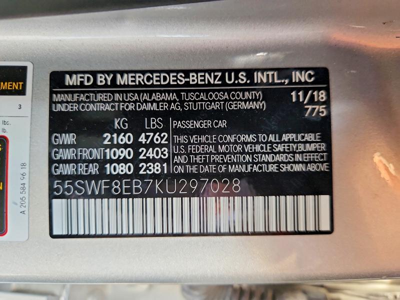 Aukcja sprzedaży 2019 Mercedes-benz C, vin: 55SWF8EB7KU297028, numer aukcji: 69128986