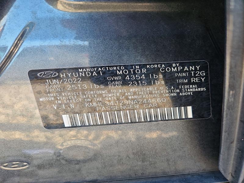 67498266 :رقم المزاد ، KMHL34J29NA244660 vin ، 2022 Hyundai Sonata مزاد بيع