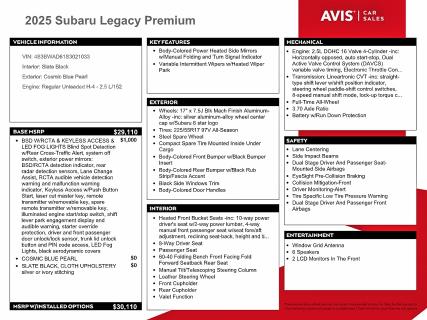 67893556 :رقم المزاد ، 4S3BWAD61S3021033 vin ، 2025 Subaru Legacy مزاد بيع