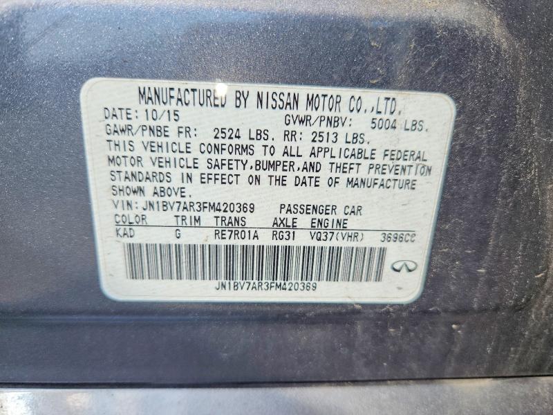 67449426 :رقم المزاد ، JN1BV7AR3FM420369 vin ، 2015 Infiniti Q50 مزاد بيع