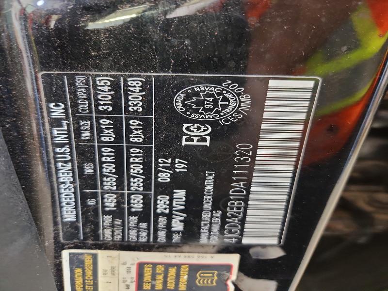 70361416 :رقم المزاد ، 4JGDA2EB1DA111320 vin ، 2013 Mercedes-benz Ml مزاد بيع