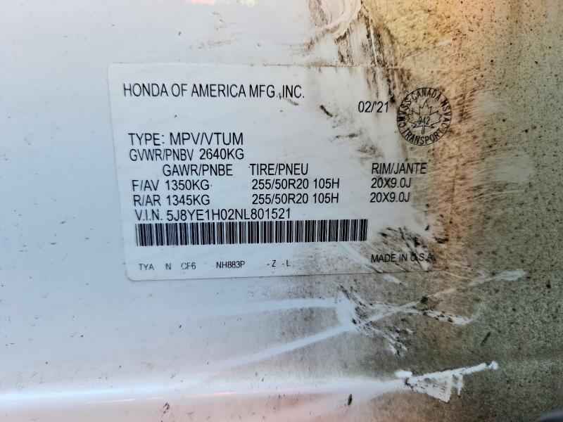 67774856 :رقم المزاد ، 5J8YE1H02NL801521 vin ، 2022 Acura Mdx مزاد بيع