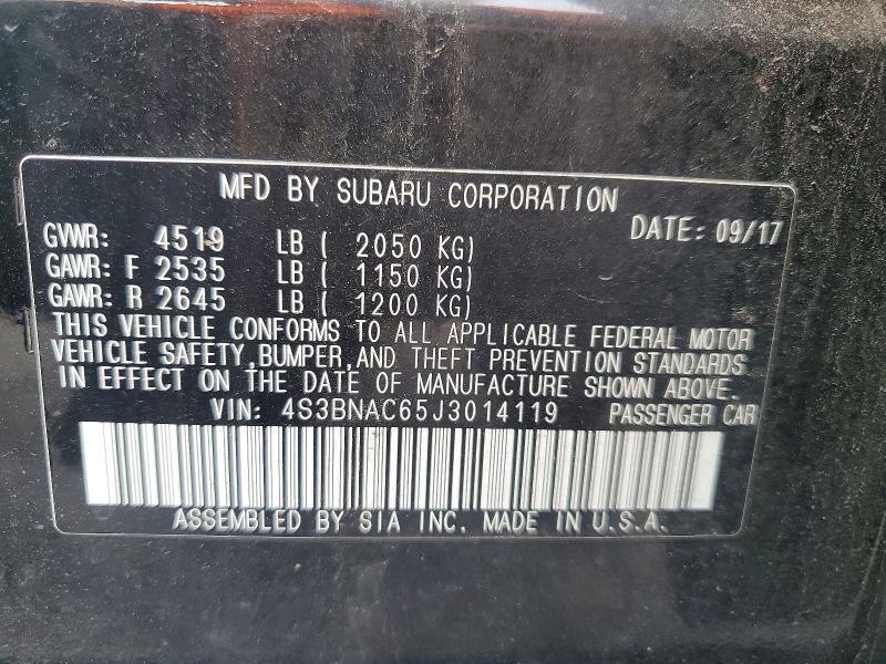 Aukcja sprzedaży 2018 Subaru Legacy, vin: 4S3BNAC65J3014119, numer aukcji: 66984026