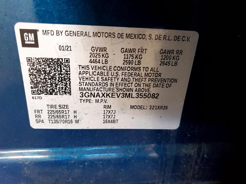 2021 Chevrolet Equinox მანქანა იყიდება აუქციონზე, vin: 3GNAXKEV3ML355082, აუქციონის ნომერი: 70800406