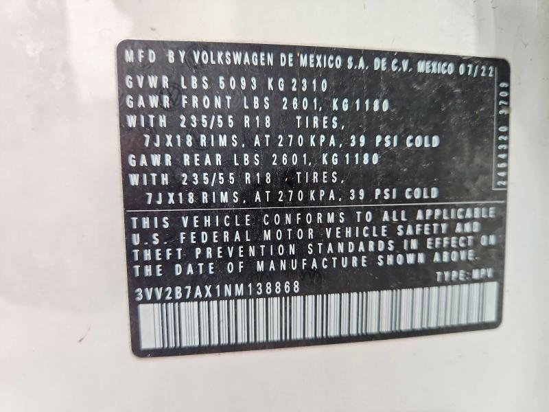Aukcja sprzedaży 2022 Volkswagen Tiguan, vin: 3VV2B7AX1NM138868, numer aukcji: 67266876