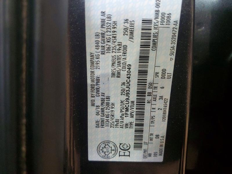 Продаж на аукціоні авто 2018 Ford Escape, vin: 1FMCU9J93JUC43049, номер лоту: 68401106