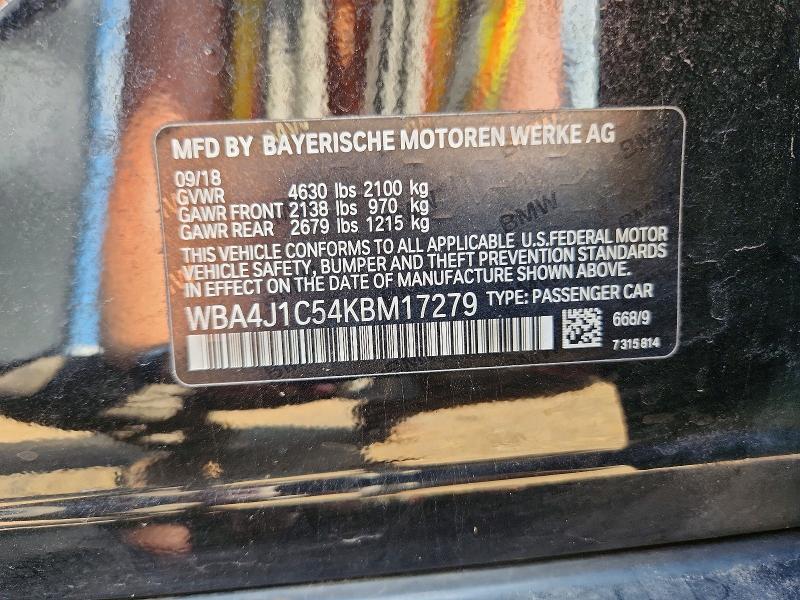 69641816 :رقم المزاد ، WBA4J1C54KBM17279 vin ، 2019 Bmw 430i مزاد بيع