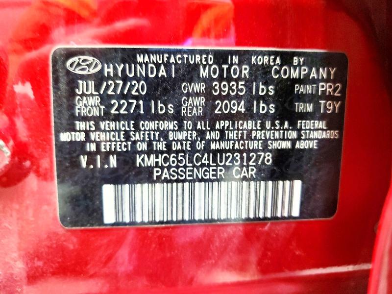 66861646 :رقم المزاد ، KMHC65LC4LU231278 vin ، 2020 Hyundai Ioniq مزاد بيع