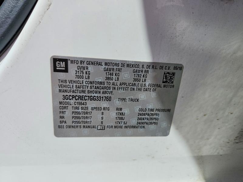 70561446 :رقم المزاد ، 3GCPCREC7GG331760 vin ، 2016 Chevrolet Silverado مزاد بيع